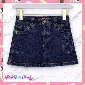 Ellemenno Y2K Dark Wash Embroidered Denim Skirt With Built In Shorts Girls 7